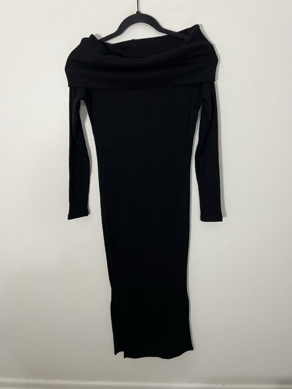 NWT The Noli Shop Black Ribbed Foldover Knit Dress Size Small
